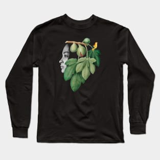 Surreal Collage Art with a girl, fig, bird and plants Long Sleeve T-Shirt